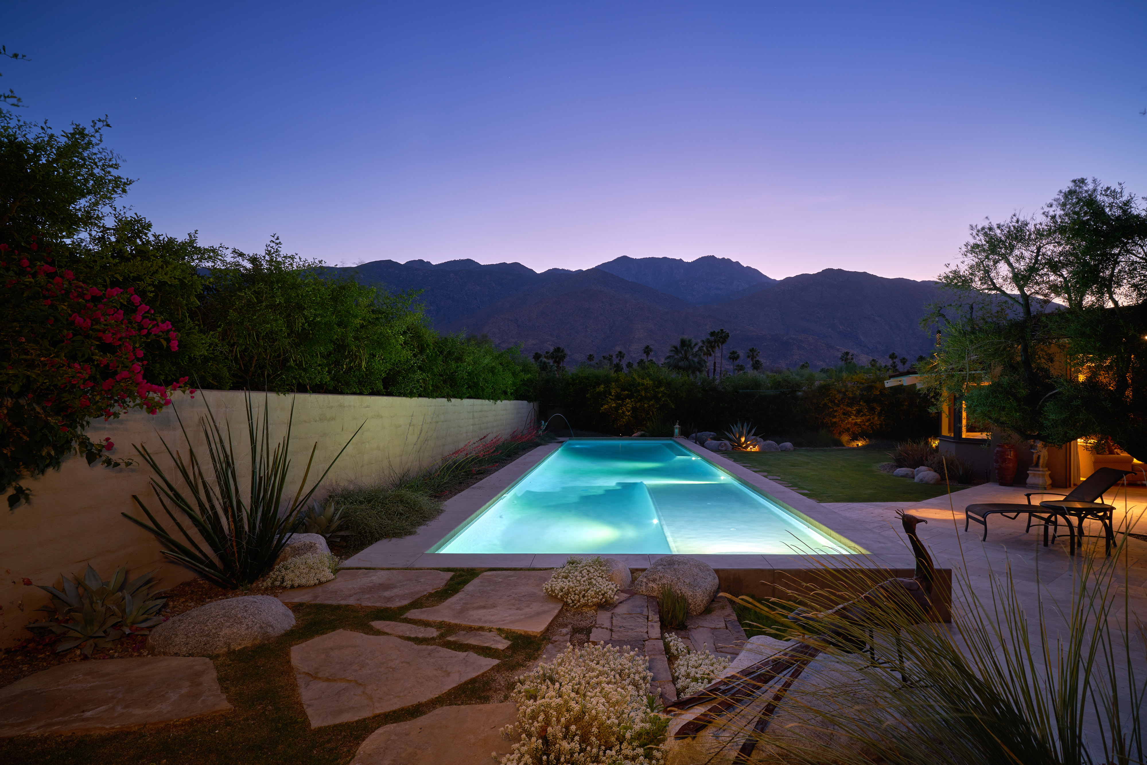 Palm Springs residence pool at dusk
